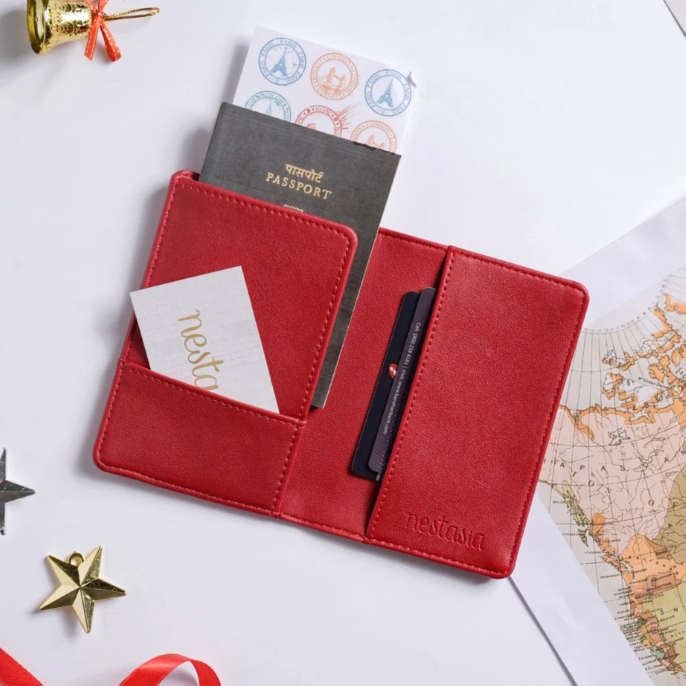 Snowflake Embroidered Passport Cover Red - Image 8