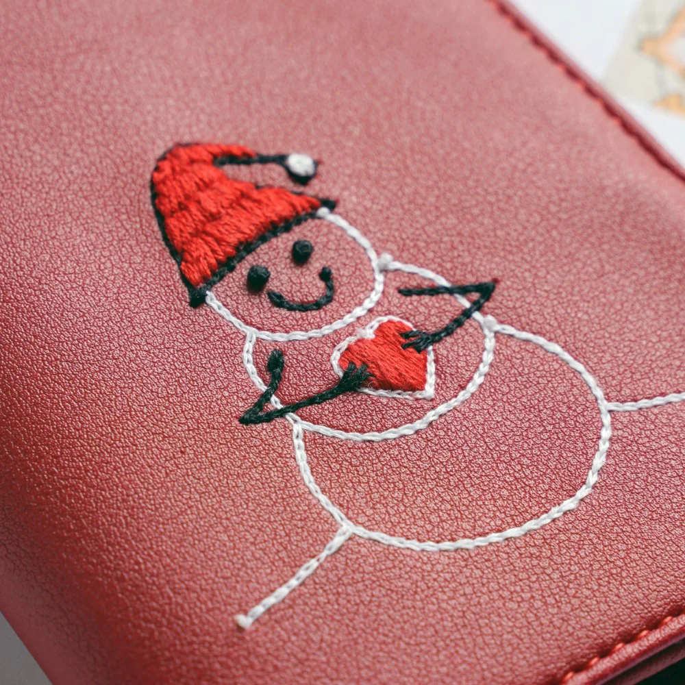 Snowman Embroidered Passport Cover Red - Image 5