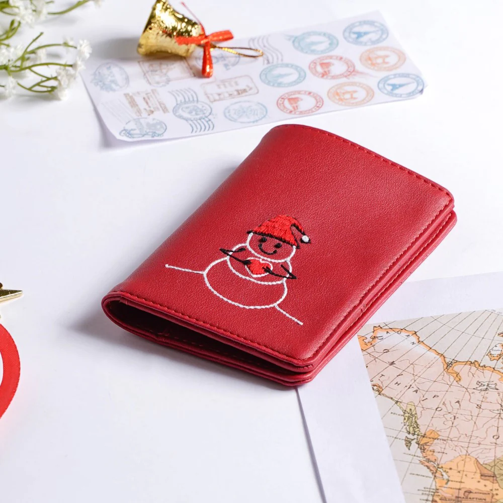Snowman Embroidered Passport Cover Red - Image 7