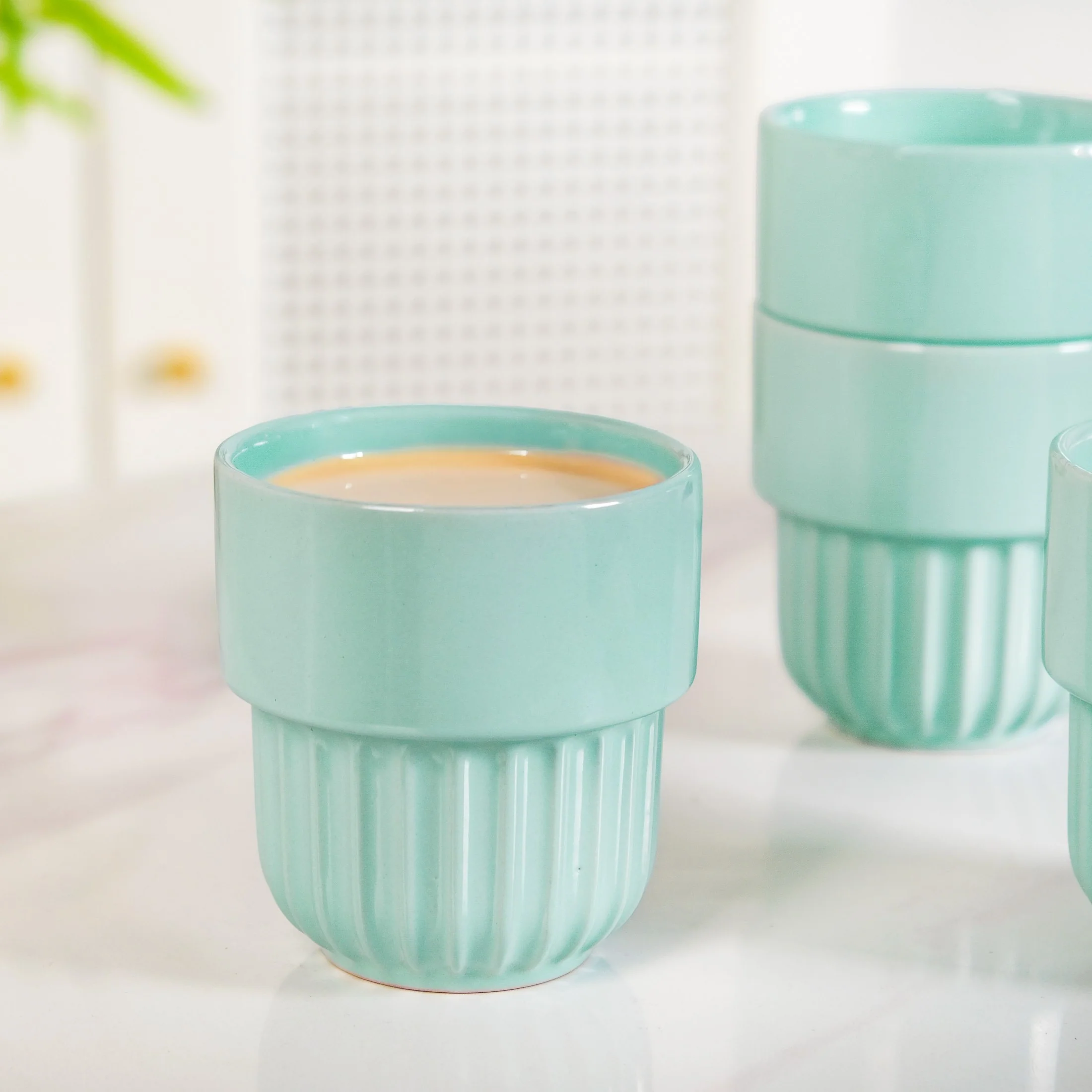 Snugsy Mint Blue Stackable Ceramic Cup Set Of 4 280ml - Image 7