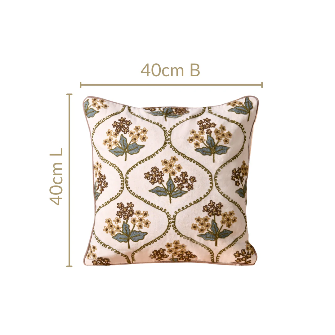 Soft Florals Embroidered Cushion Cover White 40x40cm - Image 4