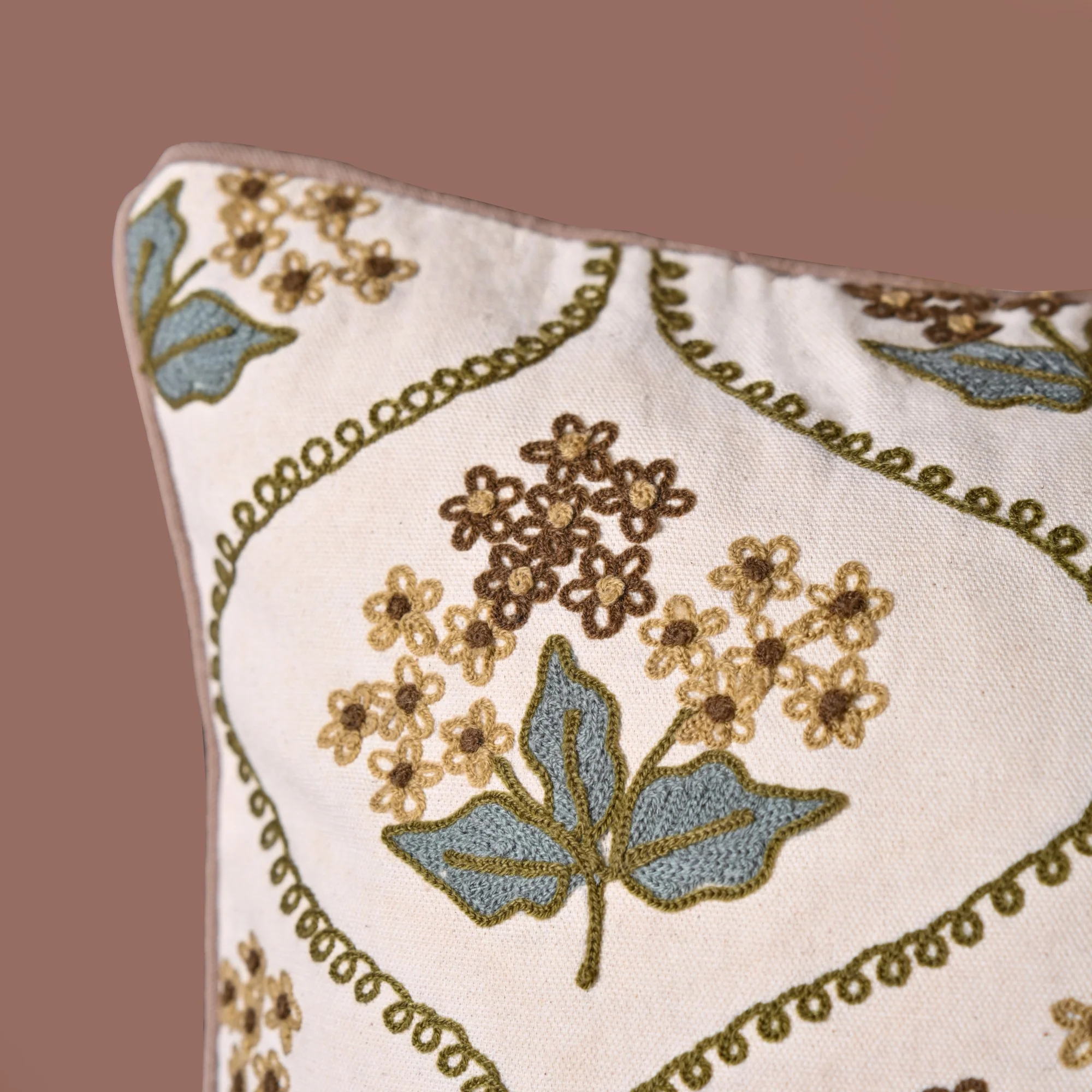 Soft Florals Embroidered Cushion Cover White 40x40cm - Image 6