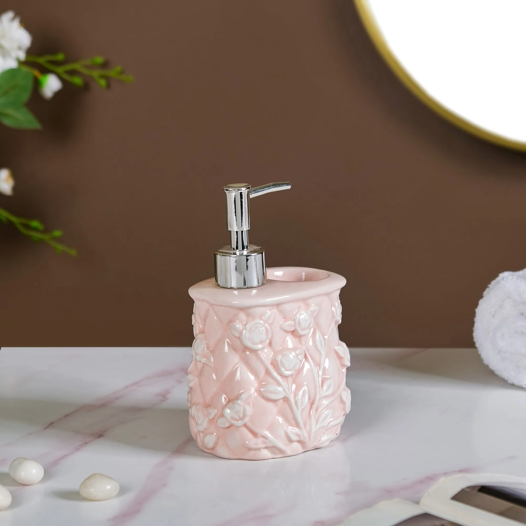 Soft Girl Vintage Floral Ceramic Dispenser With Holder Pink - Image 8