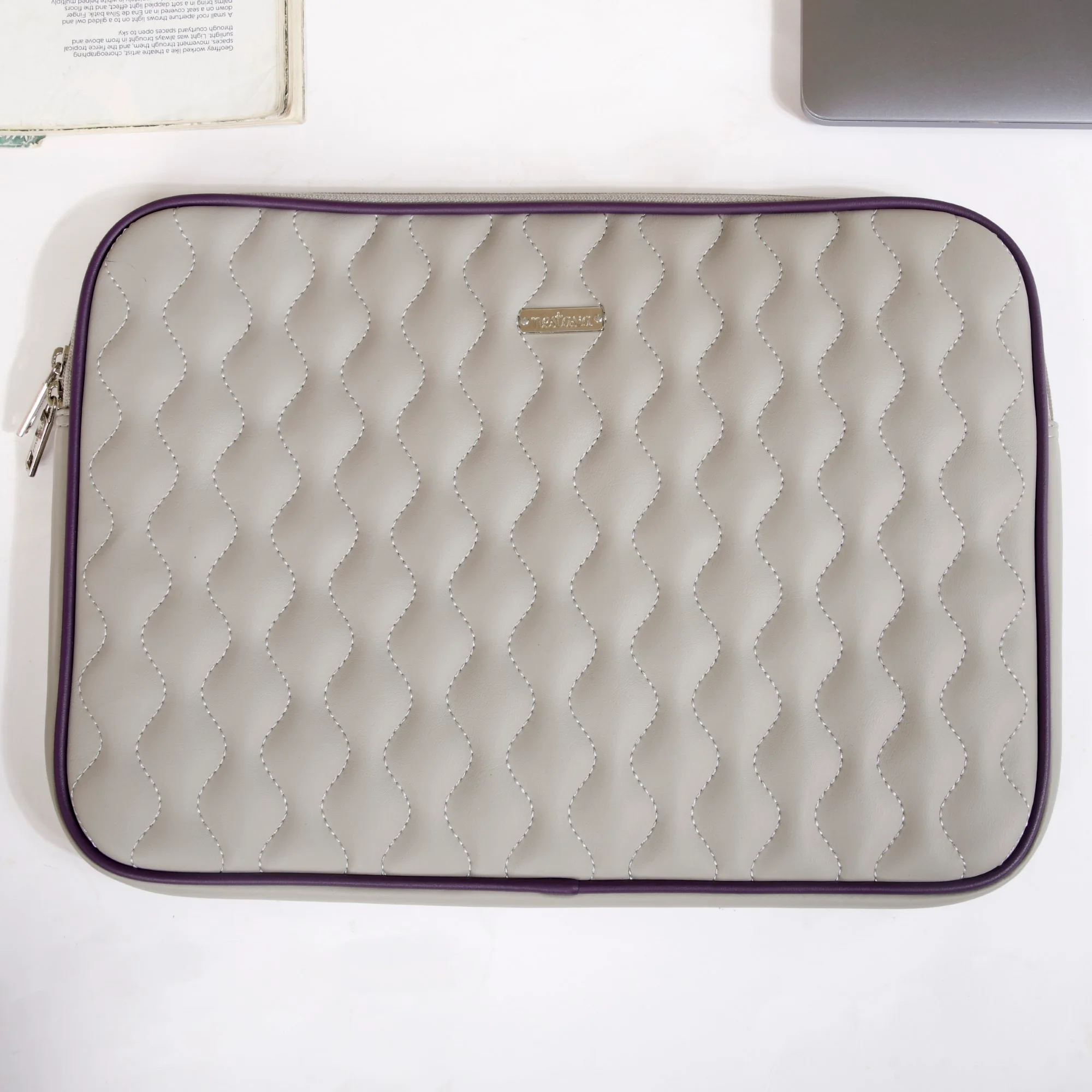 Soft Vegan Leather Laptop Sleeve Grey - Image 15