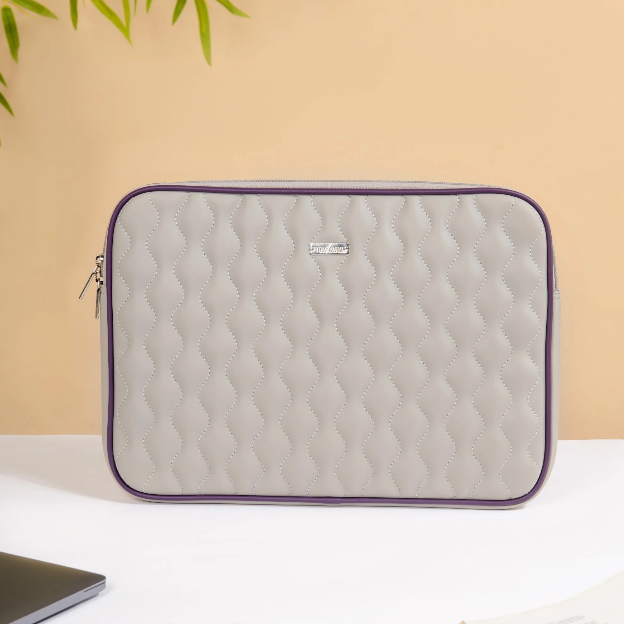 Soft Vegan Leather Laptop Sleeve Grey - Image 2
