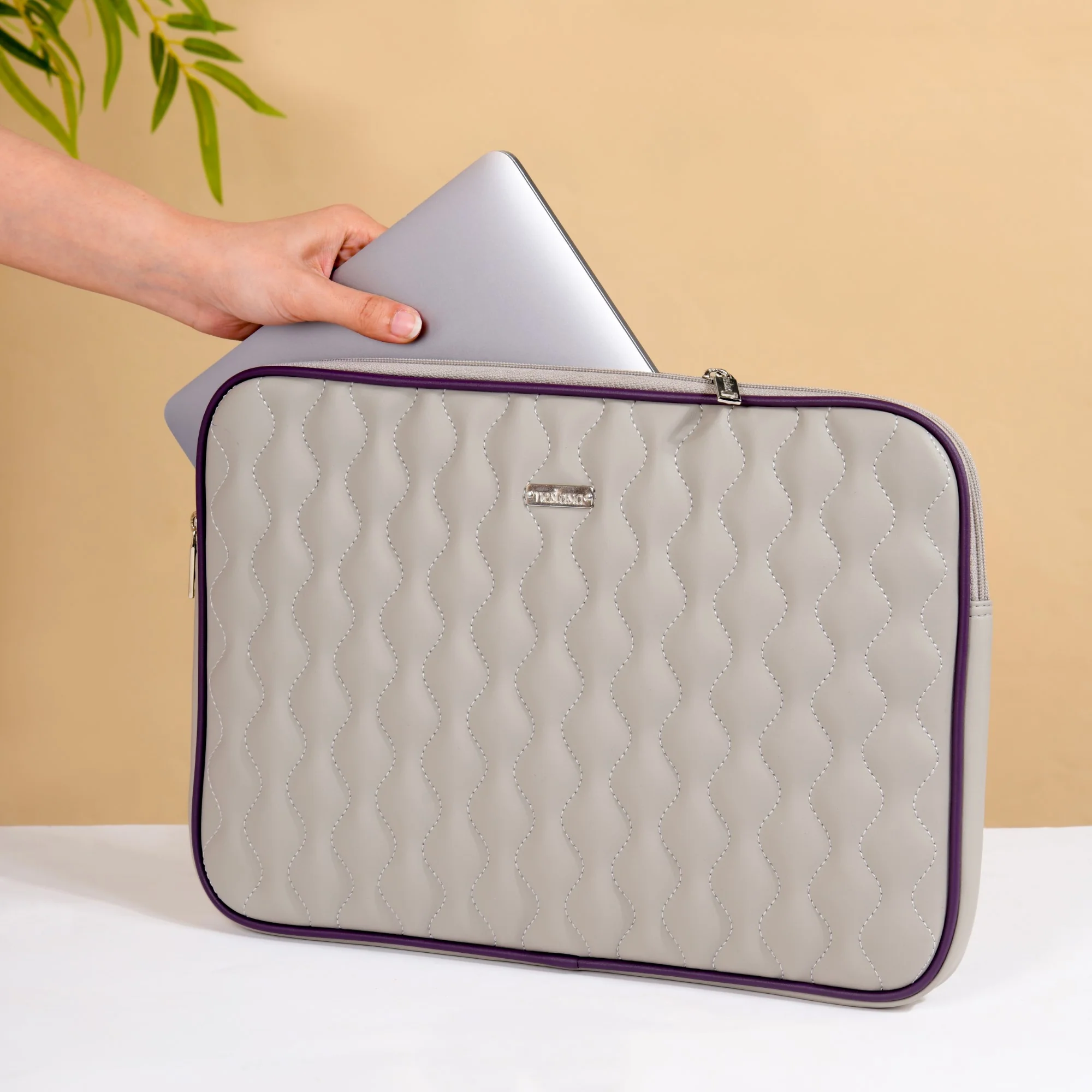 Soft Vegan Leather Laptop Sleeve Grey - Image 3