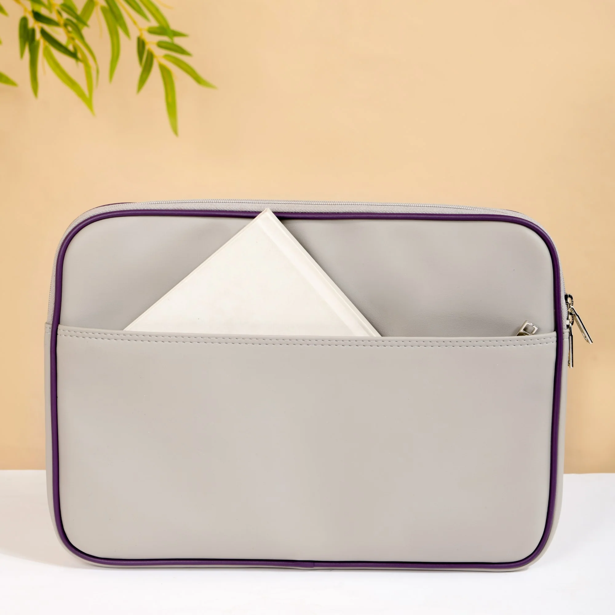 Soft Vegan Leather Laptop Sleeve Grey - Image 5