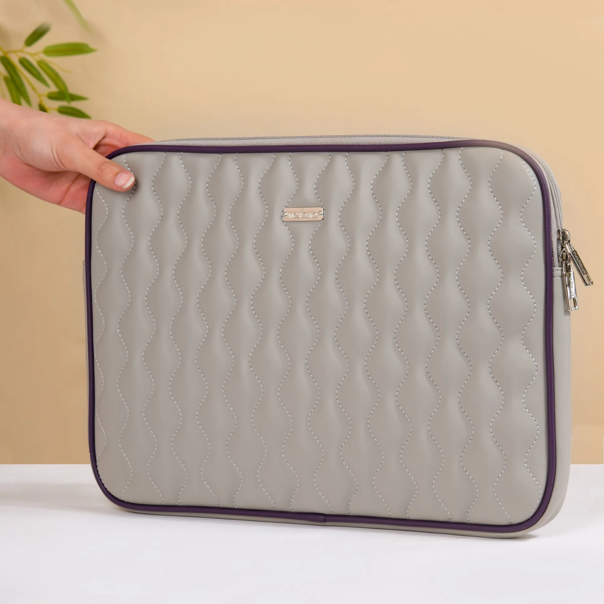 Soft Vegan Leather Laptop Sleeve Grey - Image 9