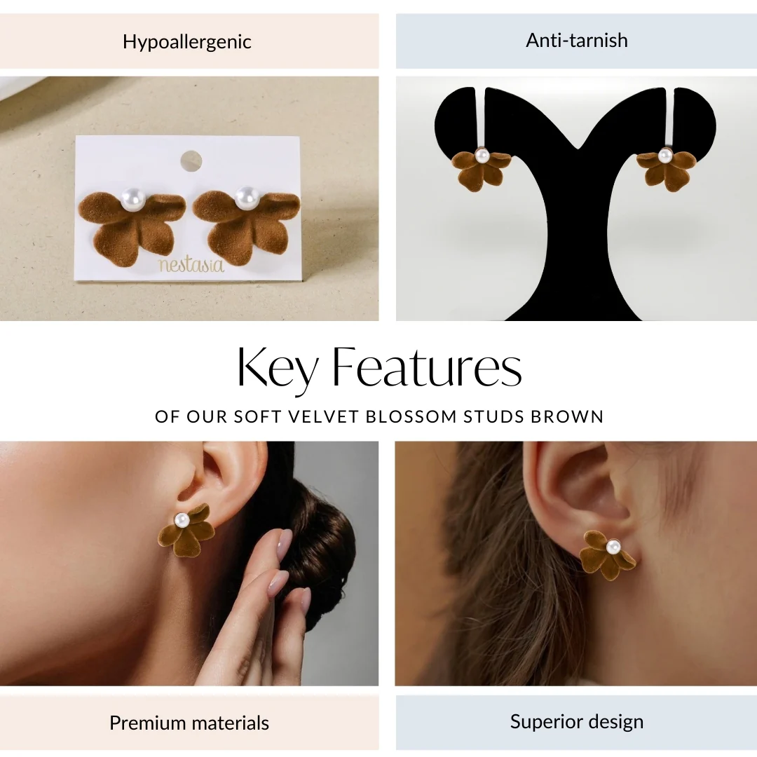 Soft Velvet Blossom Studs Brown - Image 4