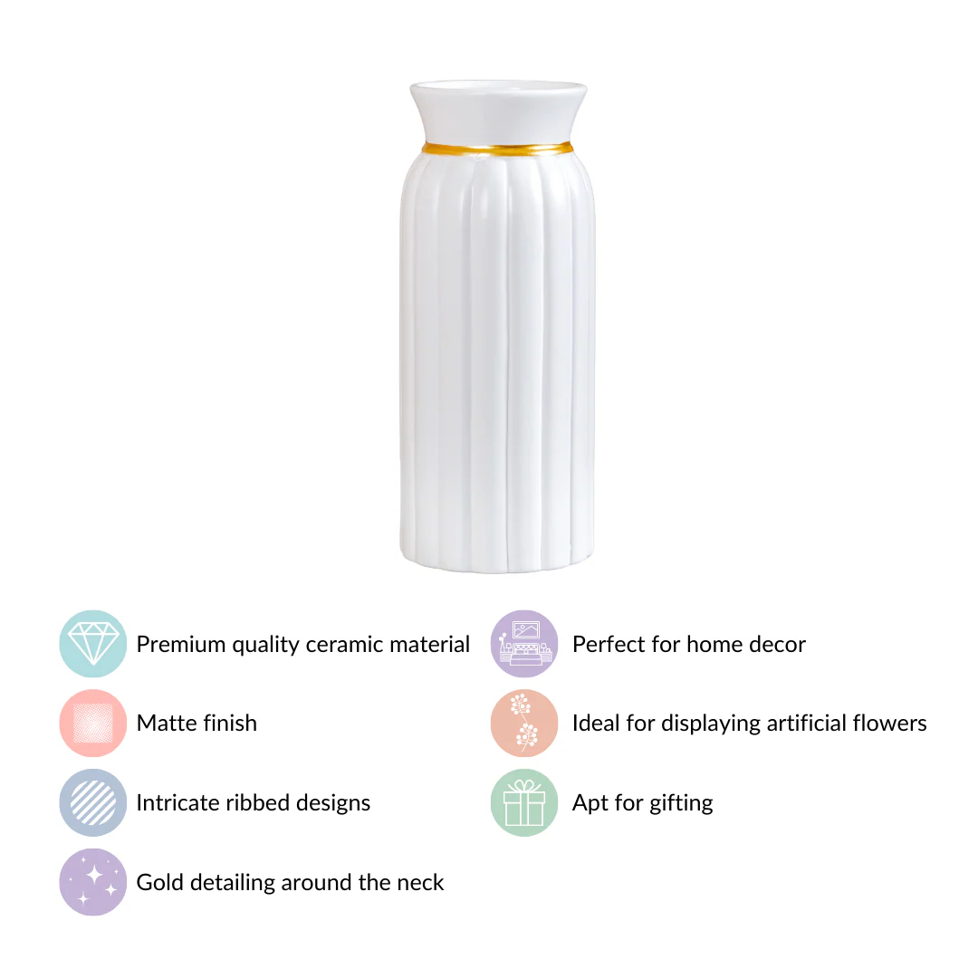 Soft Vintage Ceramic Vase Tall White - Image 4