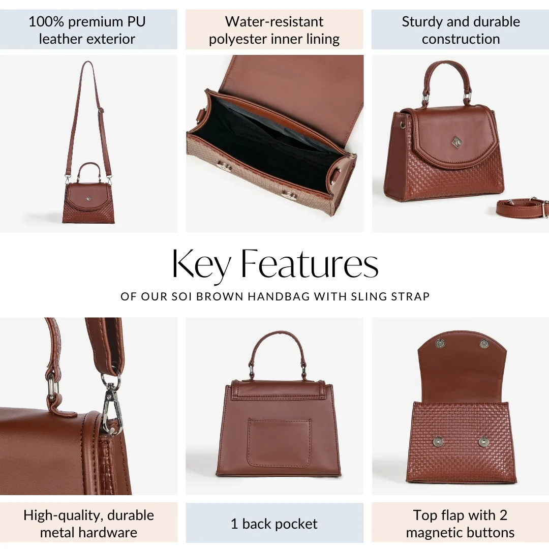 Soi Brown Handbag With Sling Strap - Image 5