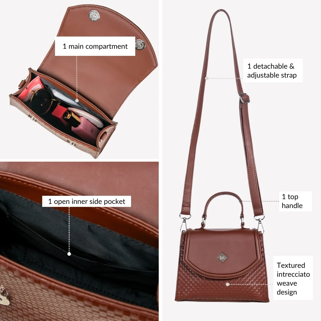 Soi Brown Handbag With Sling Strap - Image 6