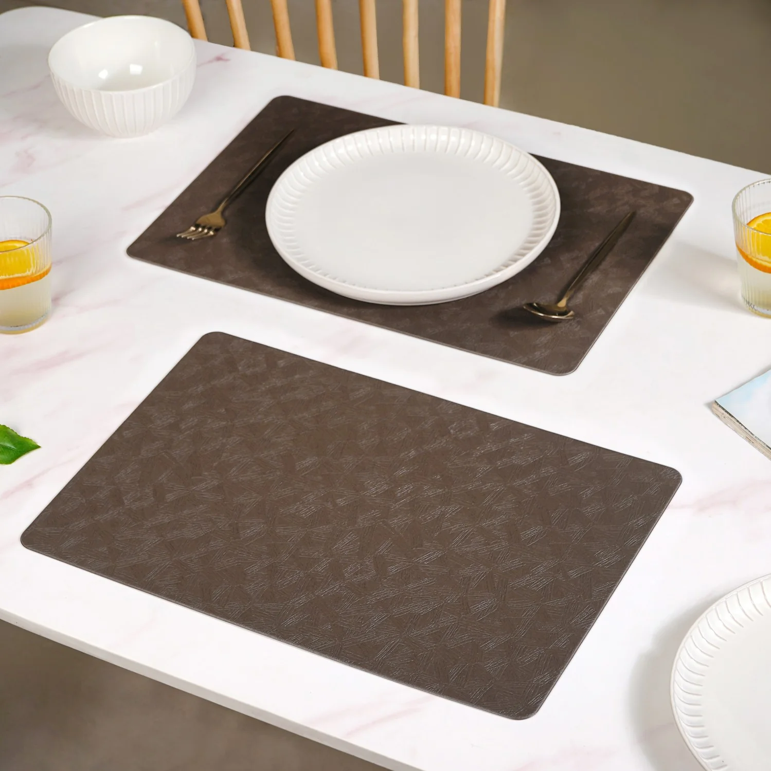 Songket Pattern Brown Dinner Table Mat Set Of 6 - Image 3