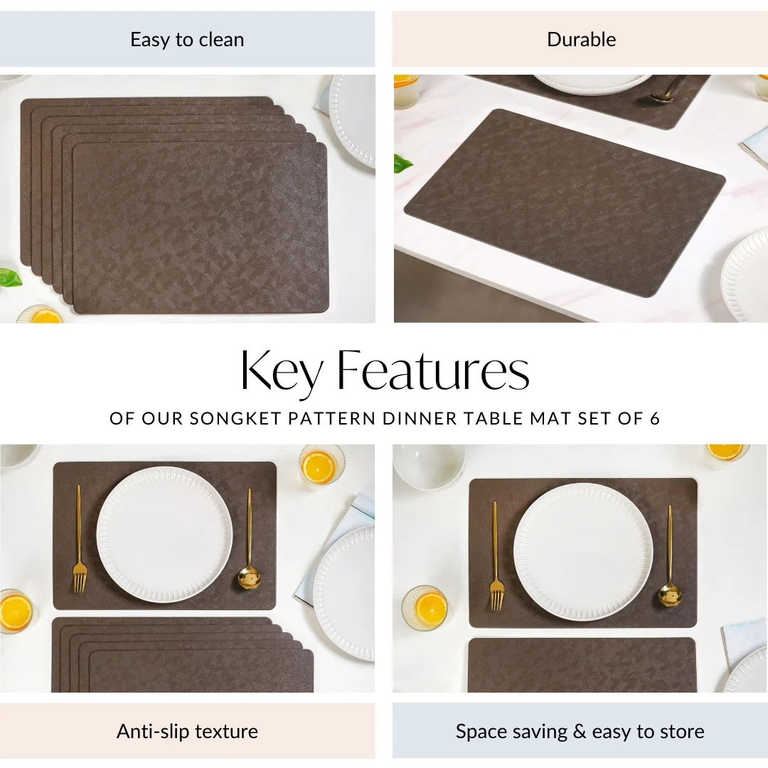 Songket Pattern Brown Dinner Table Mat Set Of 6 - Image 5