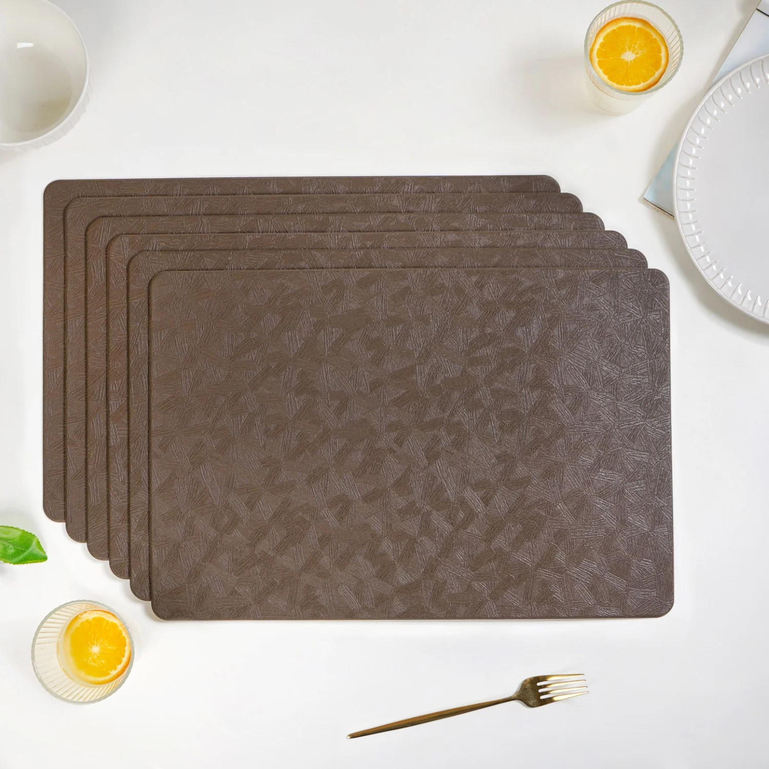 Songket Pattern Brown Dinner Table Mat Set Of 6 - Image 8