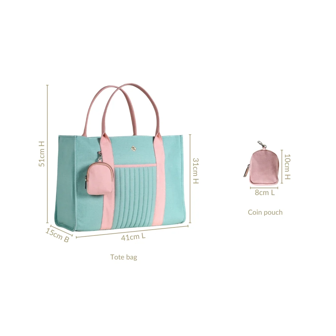 Sorella Mint Canvas Tote Bag With Coin Pouch - Image 4