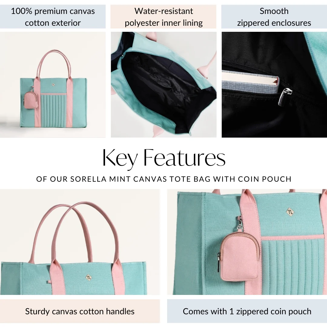 Sorella Mint Canvas Tote Bag With Coin Pouch - Image 5