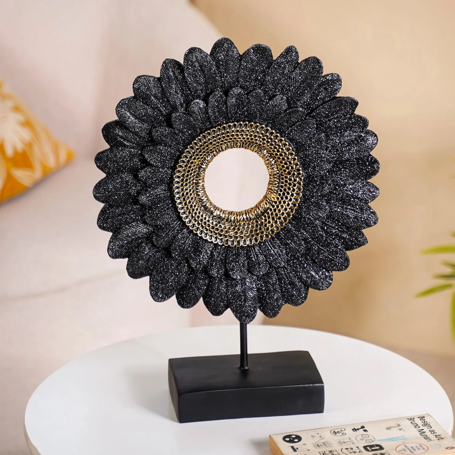 Sparkle Feather Sculpture Black And Gold - Image 2