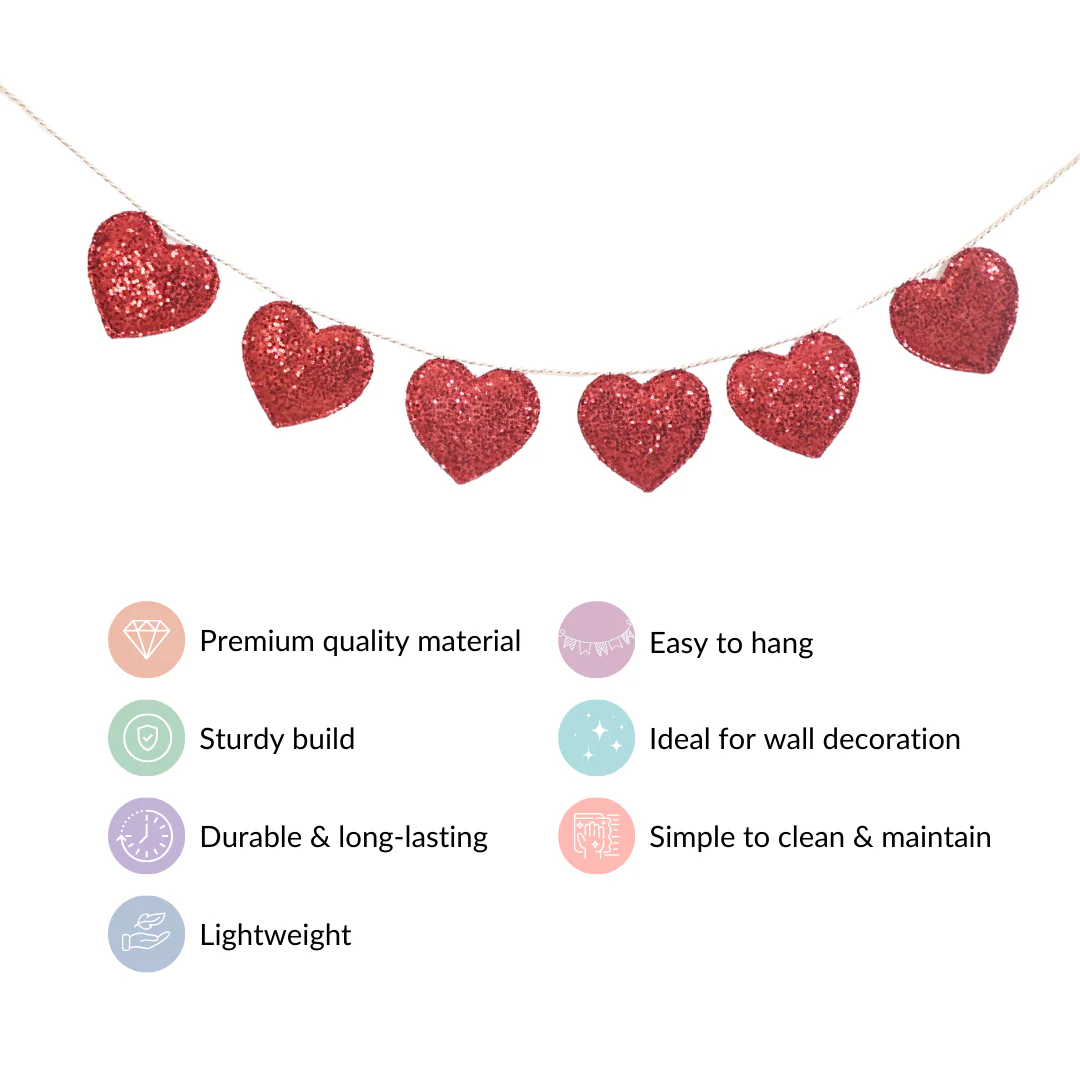 Sparkle Hearts Bunting For Home Decoration 78 Inch - Image 4