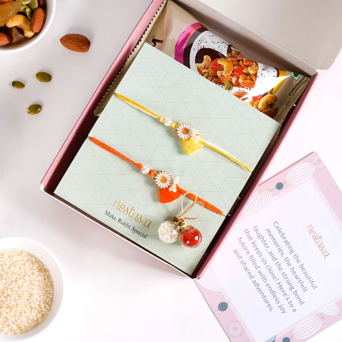 Special Festive Rakhi Gift Hamper Set Of 4 With Box And Card - Image 2