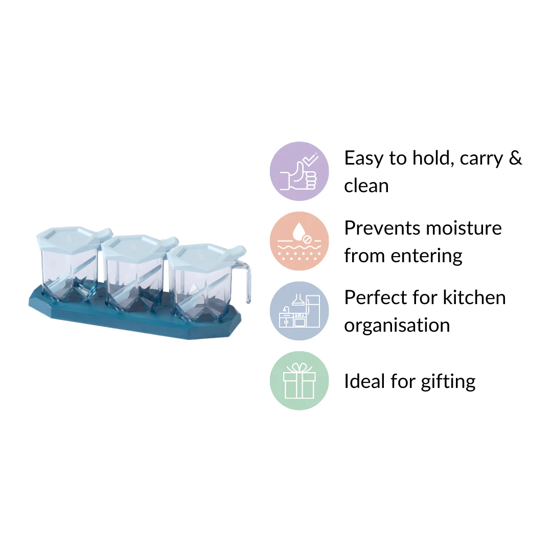 Spice Containers With Spoons Set Of 3 Blue - Image 13
