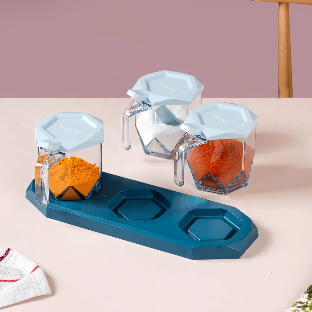 Spice Containers With Spoons Set Of 3 Blue - Image 18