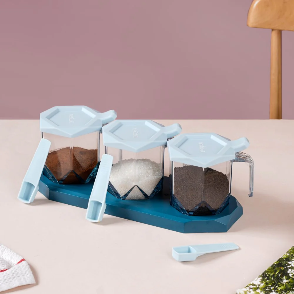 Spice Containers With Spoons Set Of 3 Blue - Image 19