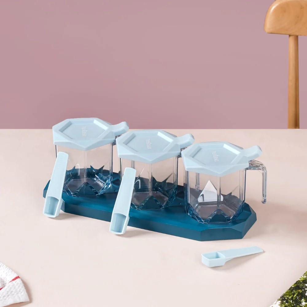 Spice Containers With Spoons Set Of 3 Blue - Image 20