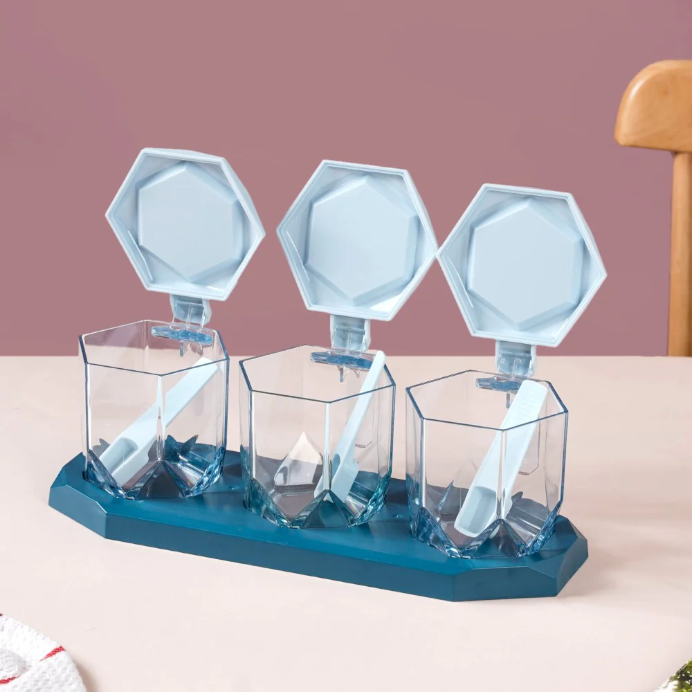 Spice Containers With Spoons Set Of 3 Blue - Image 21