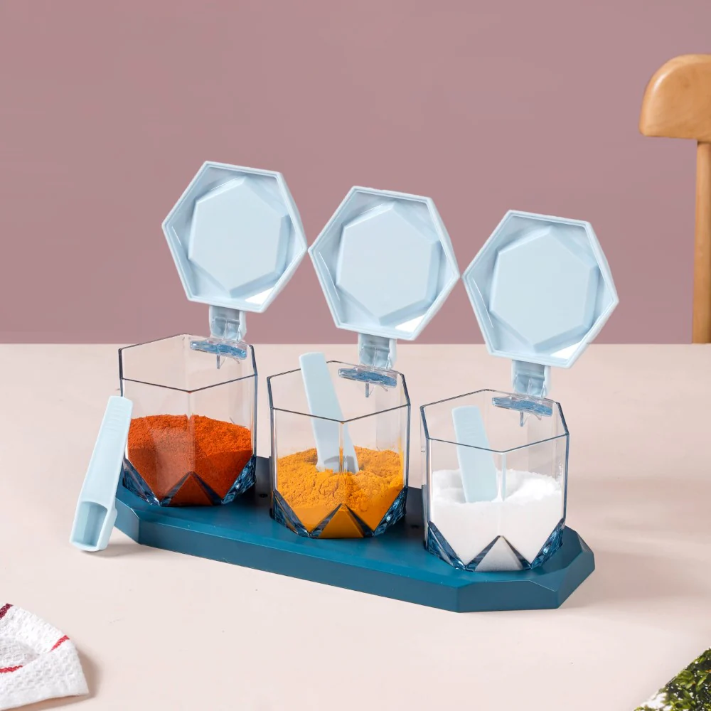 Spice Containers With Spoons Set Of 3 Blue - Image 5