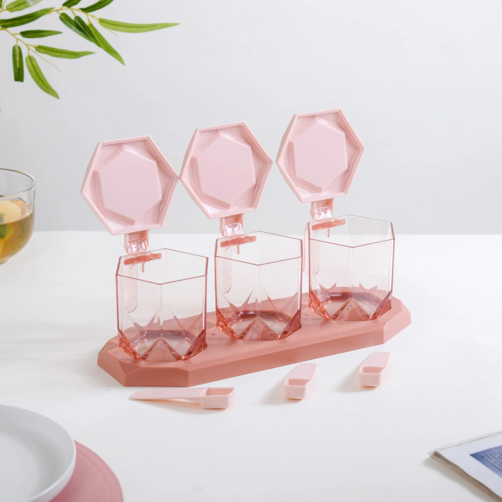 Spice Containers With Spoons Set Of 3 Pink - Image 17