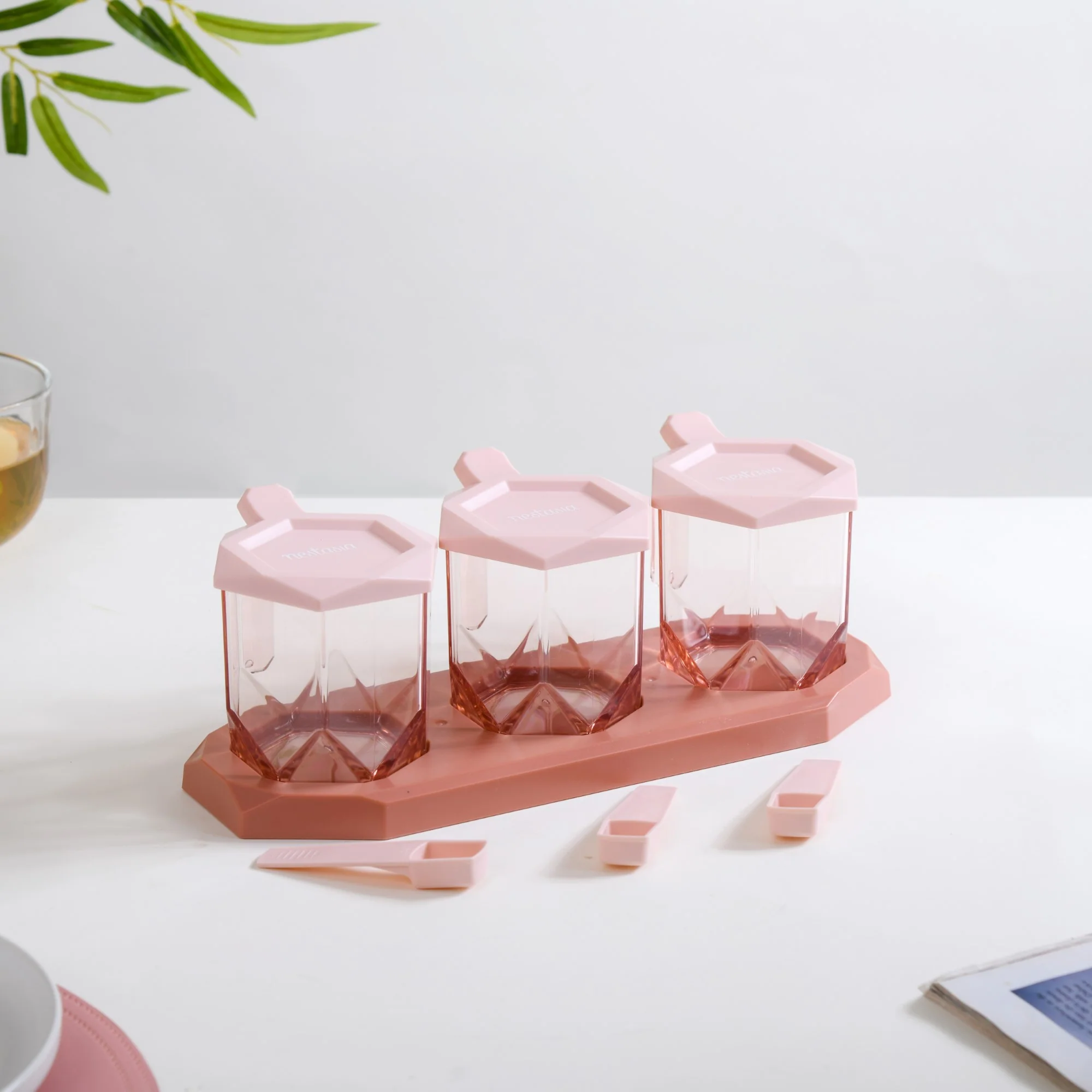 Spice Containers With Spoons Set Of 3 Pink - Image 18