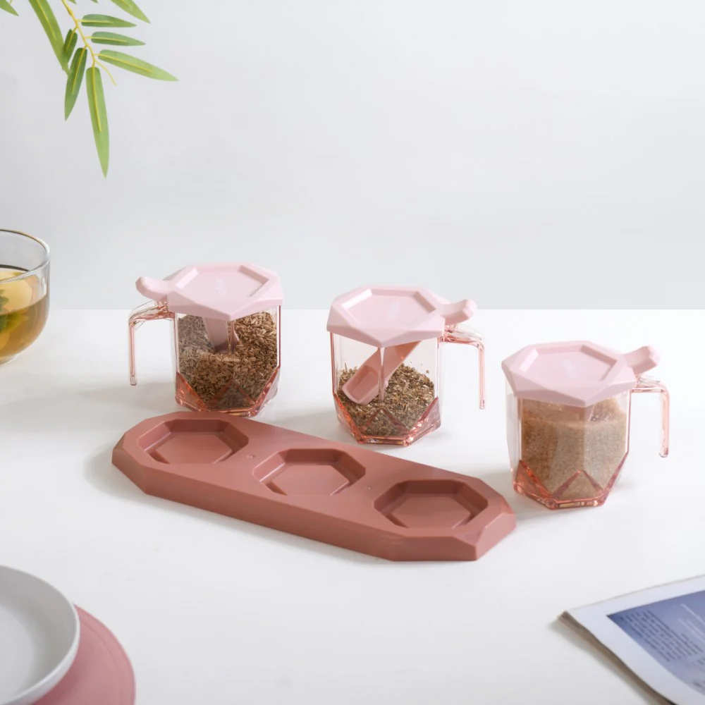 Spice Containers With Spoons Set Of 3 Pink - Image 4