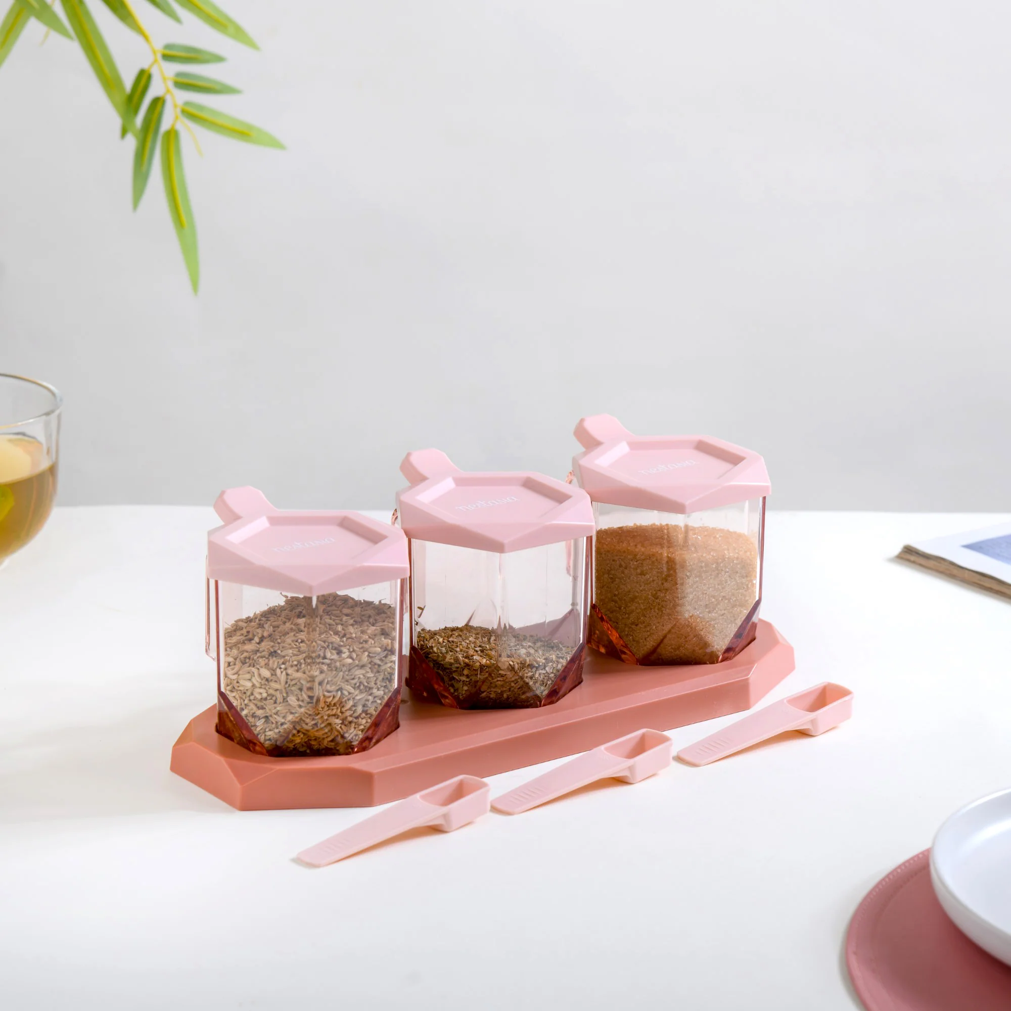 Spice Containers With Spoons Set Of 3 Pink - Image 9