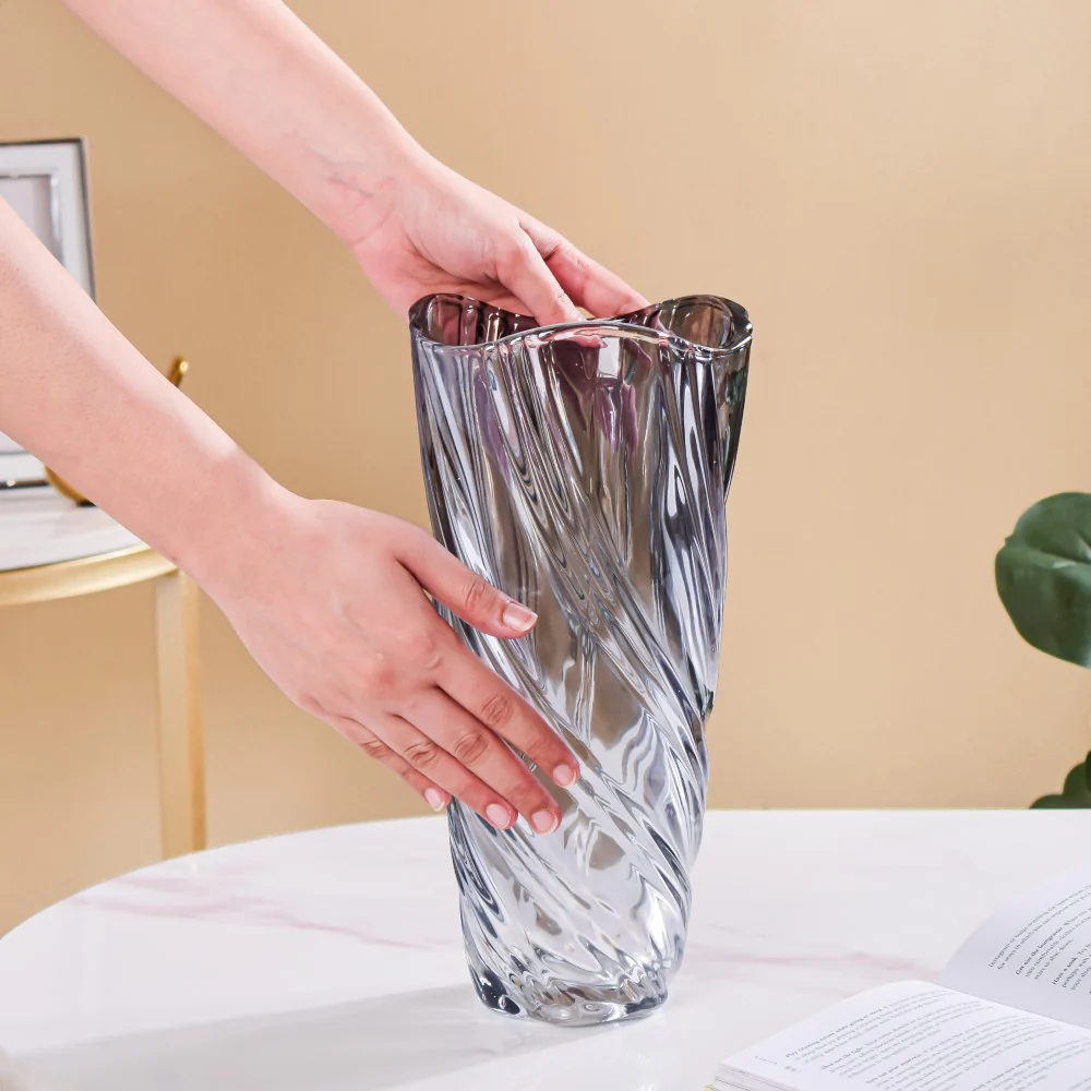 Spiral Winds Glass Flower Vase Grey Large 11 Inch - Image 2