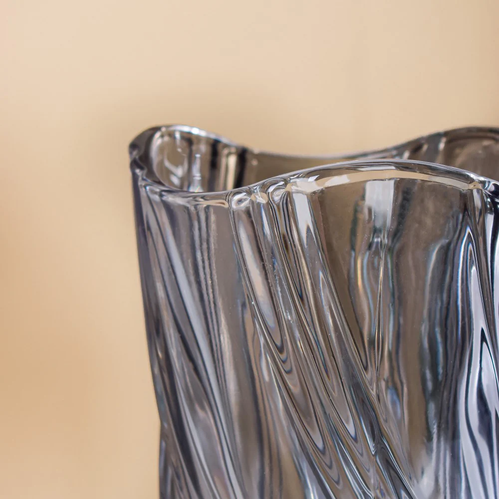 Spiral Winds Glass Flower Vase Grey Large 11 Inch - Image 4