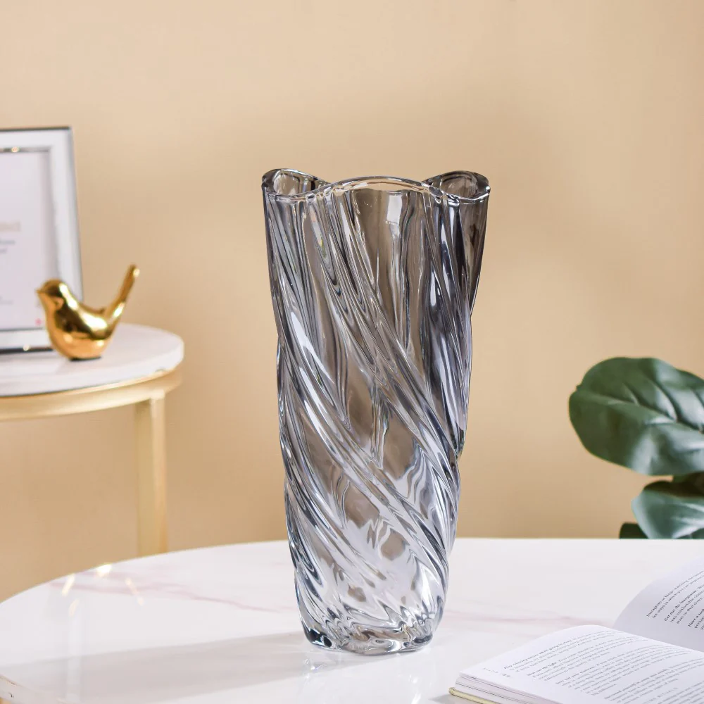 Spiral Winds Glass Flower Vase Grey Large 11 Inch - Image 5