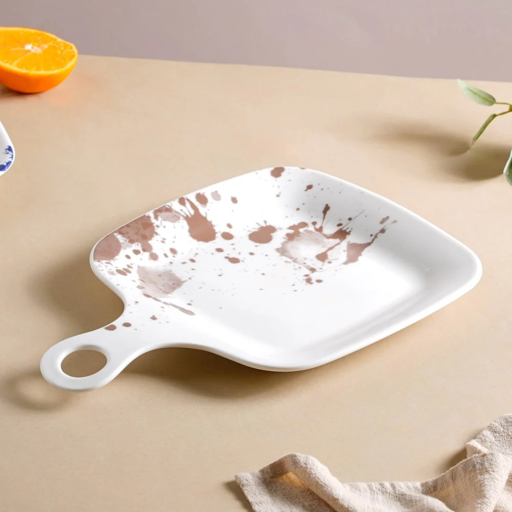 Splash Patterned Snack Plate With Handle Brown 11 Inch - Image 3