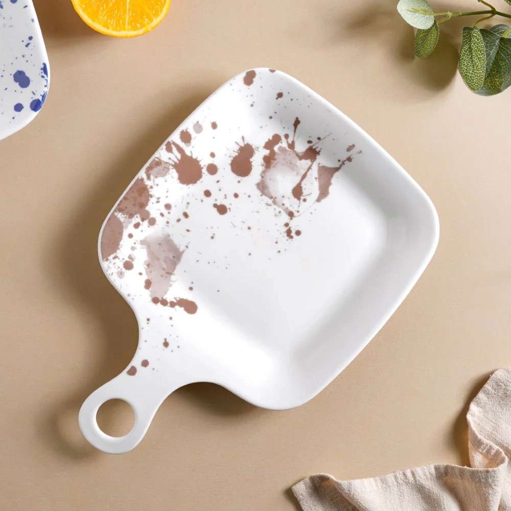 Splash Patterned Snack Plate With Handle Brown 11 Inch - Image 4