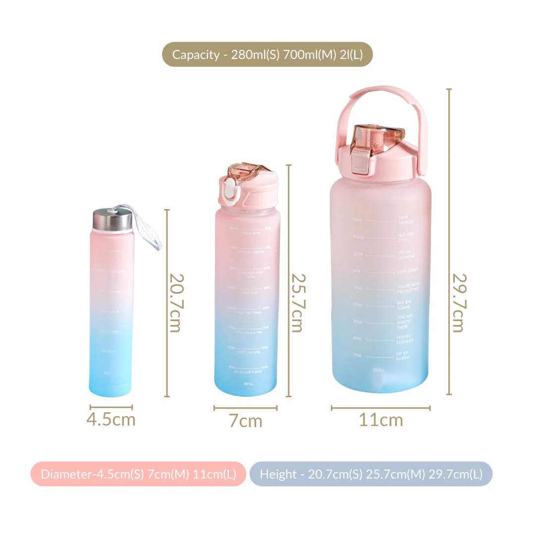 Sporty Motivational Water Bottles Set Of 3 Pink Blue - Image 9