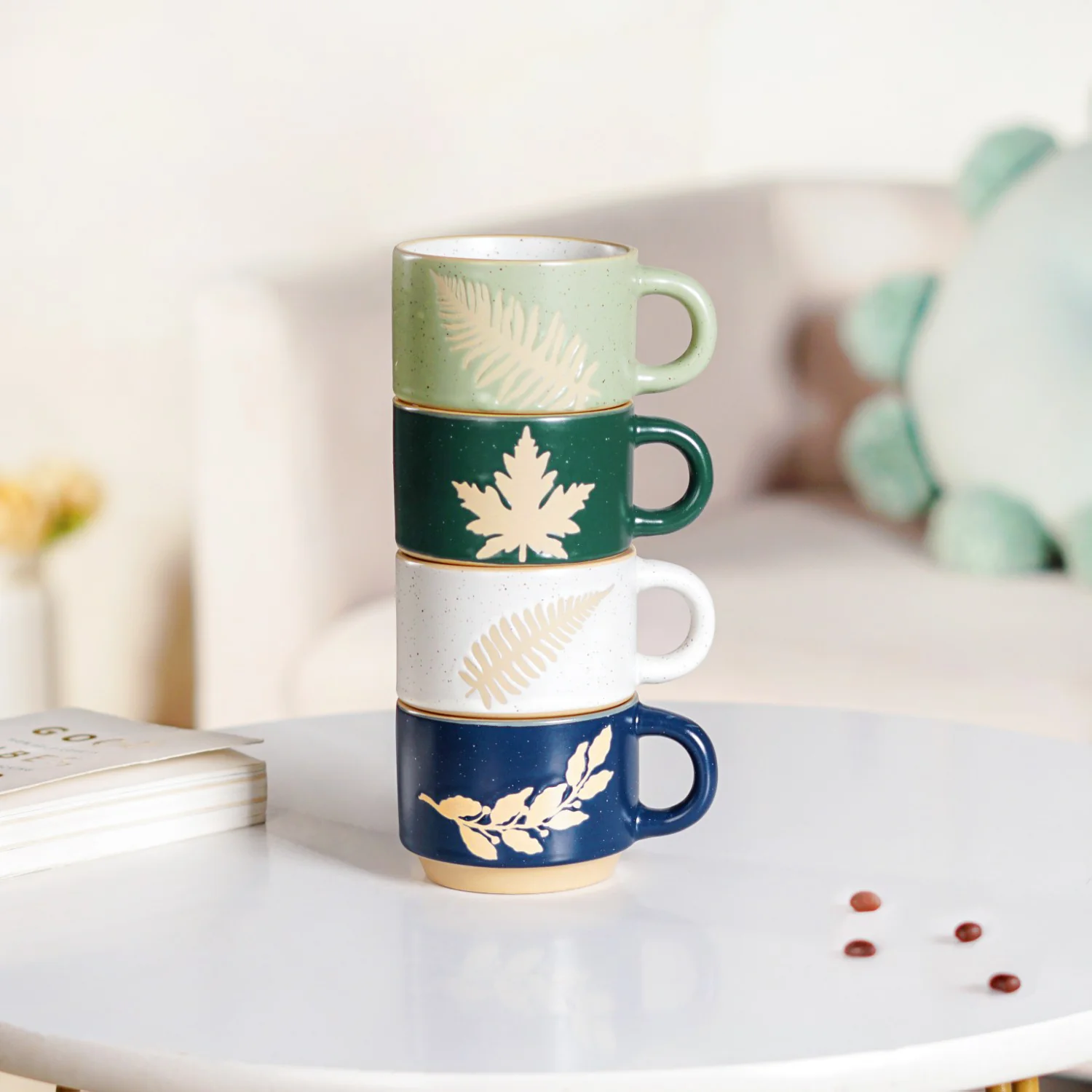 Spring Leaf Stackable Ceramic Cup Set Of 4 145ml - Image 2