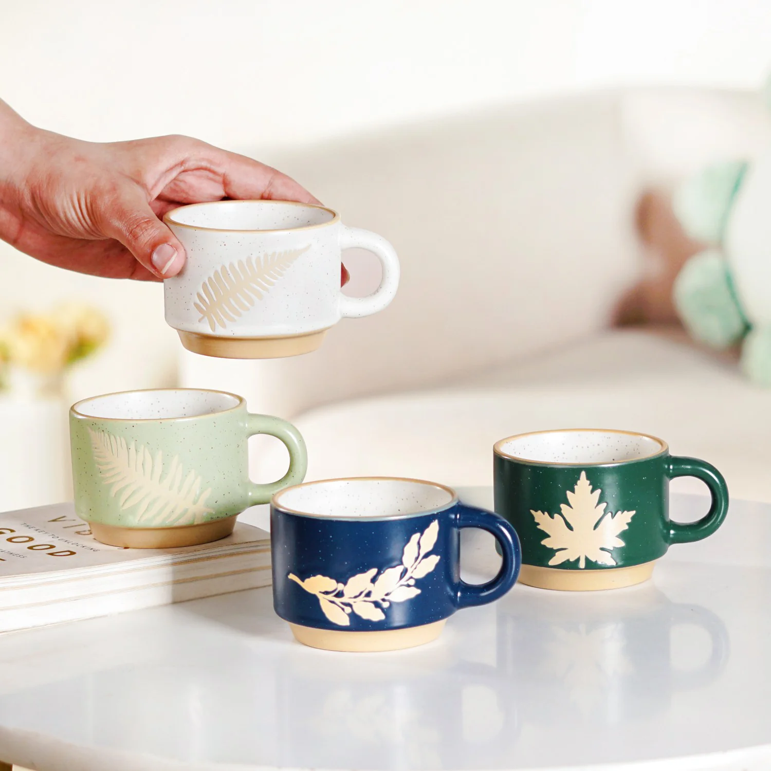Spring Leaf Stackable Ceramic Cup Set Of 4 145ml - Image 4