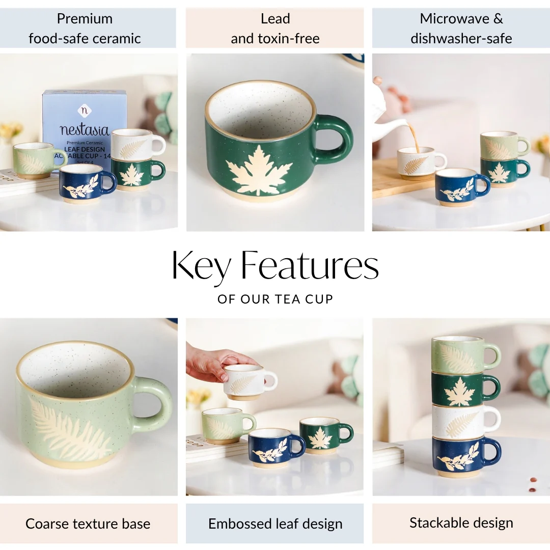 Spring Leaf Stackable Ceramic Cup Set Of 4 145ml - Image 6