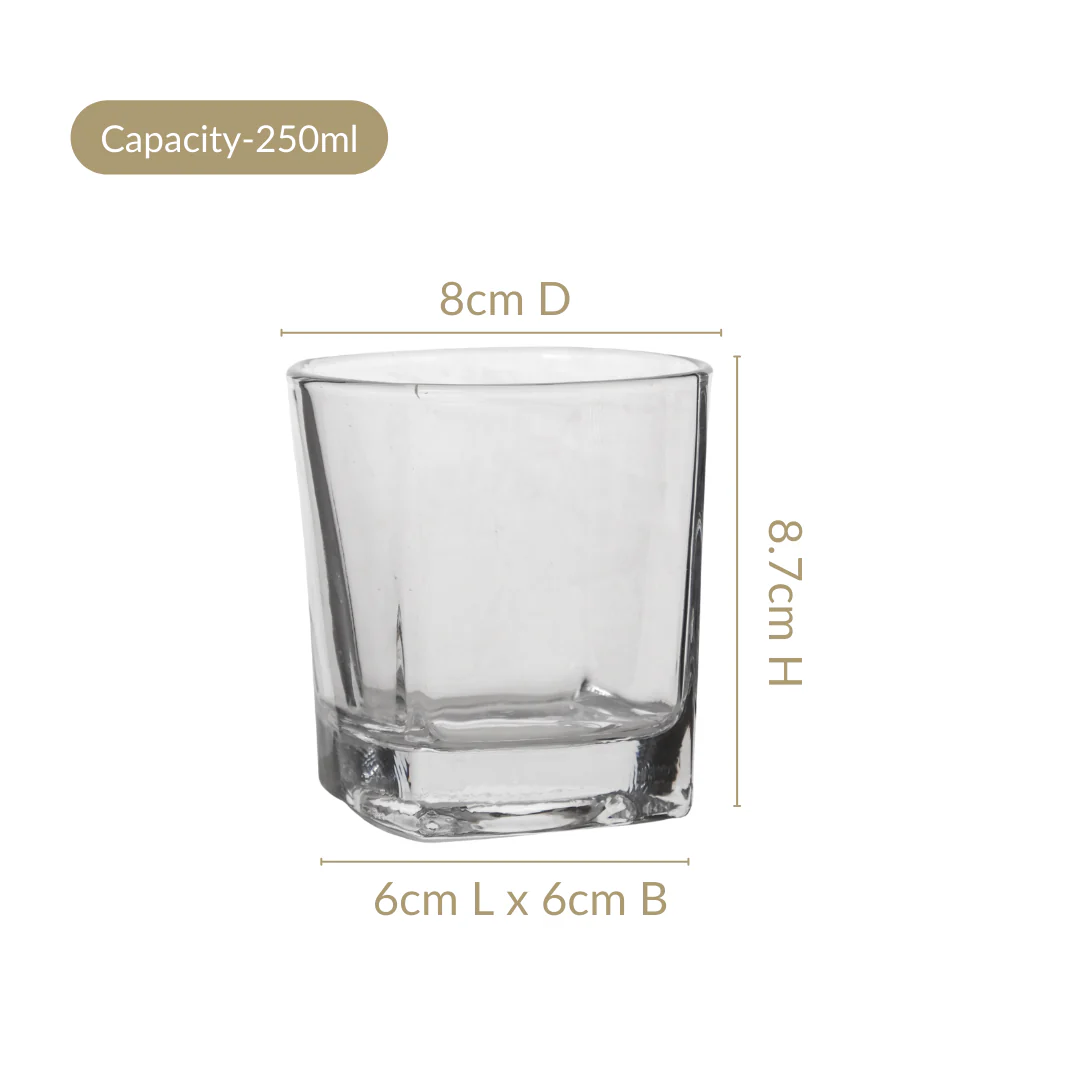 Square Base Whiskey Glass Set Of 6 250ml - Image 4