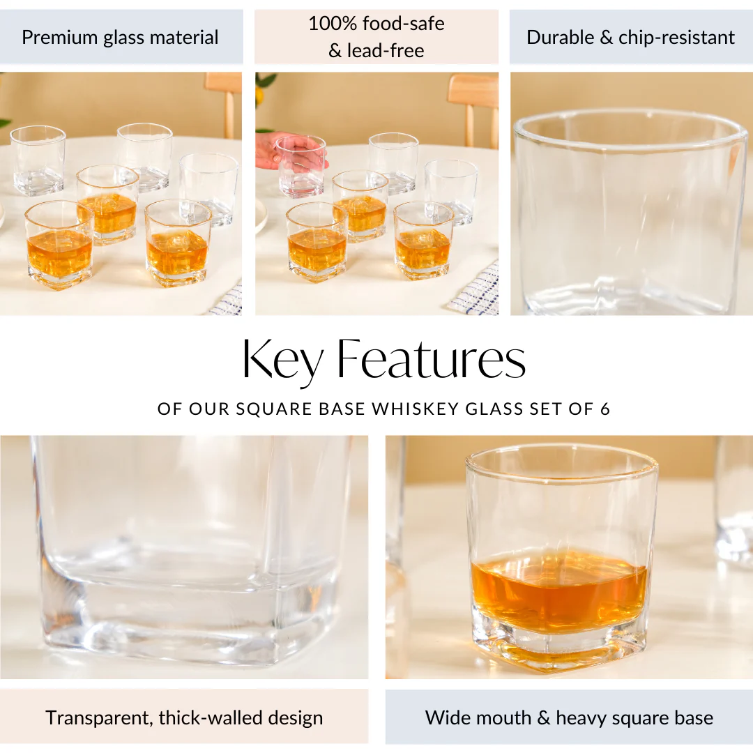 Square Base Whiskey Glass Set Of 6 250ml - Image 5