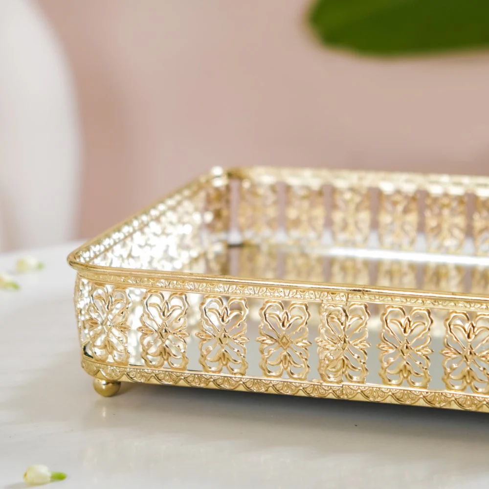 Square Decorative Mirror Tray Gold Large - Image 11