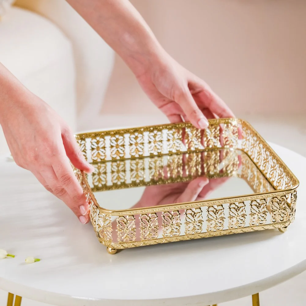 Square Decorative Mirror Tray Gold Large - Image 2