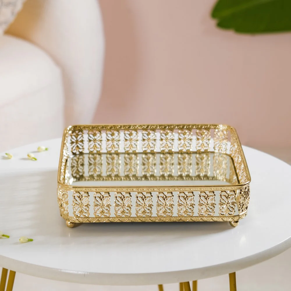 Square Decorative Mirror Tray Gold Large - Image 3