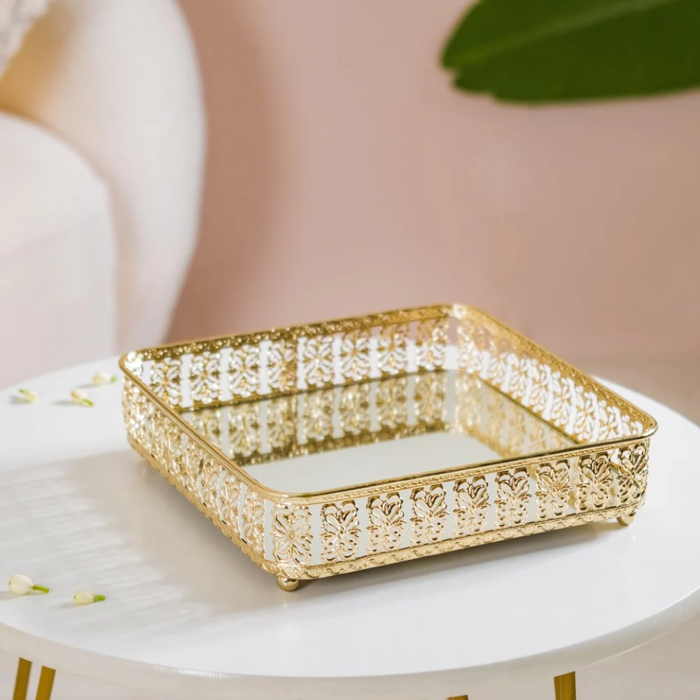 Square Decorative Mirror Tray Gold Large - Image 4