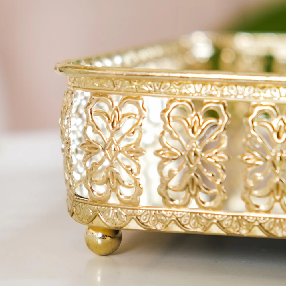 Square Decorative Mirror Tray Gold Large - Image 5